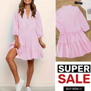 Pink Gingham Button-Down Dress